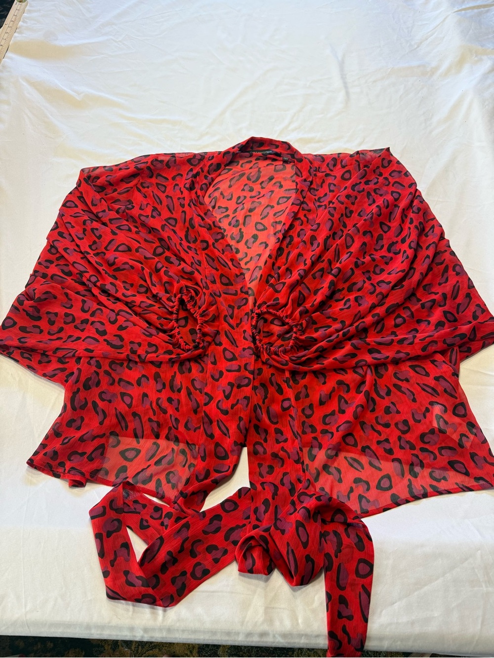 Colleen Lopez Red and Black Leopard Print Blouse